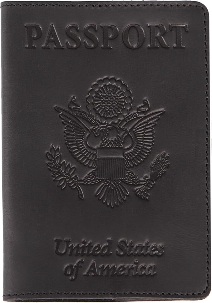 Shvigel US Leather Passport Book Cover - Thin American Travel Passport Holder - Premium International USA Passport Protector Case for Women Men (Black Vintage New)