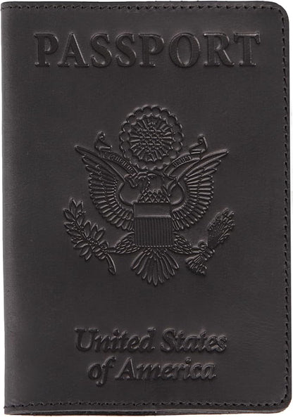 Shvigel US Leather Passport Book Cover - Thin American Travel Passport Holder - Premium International USA Passport Protector Case for Women Men (Black Vintage New)