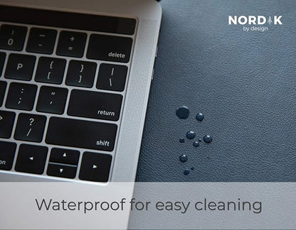 Nordik Leather Desk Mat Cable Organizer (Midnight Blue 35 x 17 inch) Premium Extended Mouse Mat for Home Office Accessories - Felt Vegan Large Leather Desk Pad Protector & Desk Blotter Pads Decor