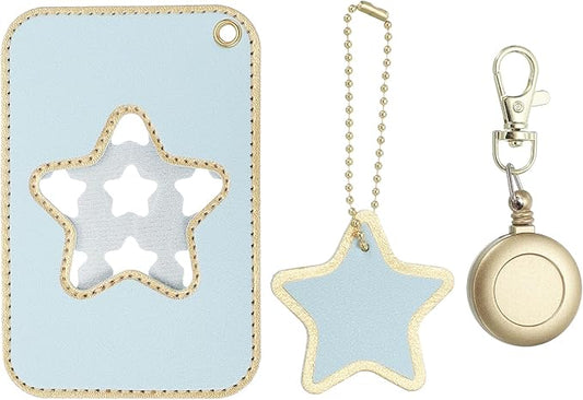 PATIKIL Retractable Badge Holders, Cute Leather ID Holder with Badge Reels Keychain ID Card Clip Protector Cover for Women Work Office Business Trip, Light Blue