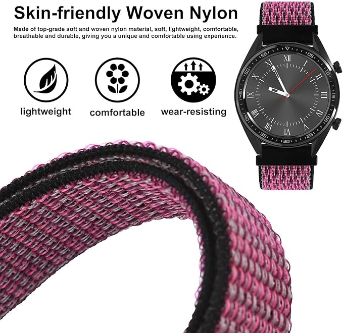 WOCCI 18mm Adjustable Nylon Watch Band, Quick Release Sport Loop Strap (Ripe Plum)