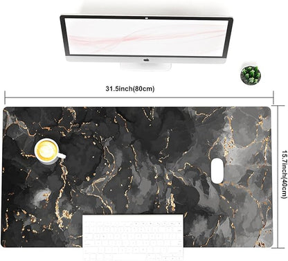 Colorful Star Black Marble Large Mouse Pad, Waterproof Office Desk Mat, Non-Slip Computer Gaming Mouse Pad, XXL PC Laptop Protector Pads, PU Leather Desk Writing Pads for Office Home, 31.5" x 15.7"