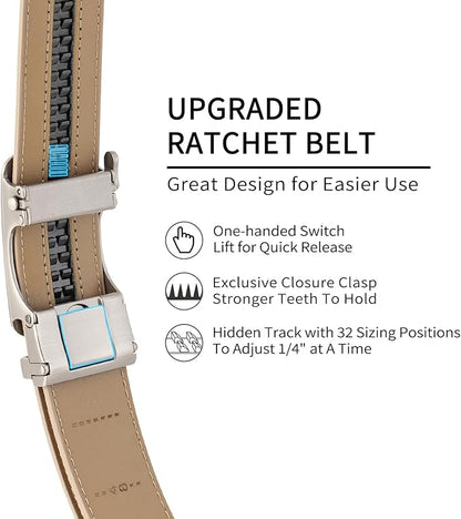 GAEKEAO Men's Belt Suede Leather Ratchet Belt for Men Micro-Adjustable Buckle for Dress, Casual & Everyday Wear, Trim to Fit