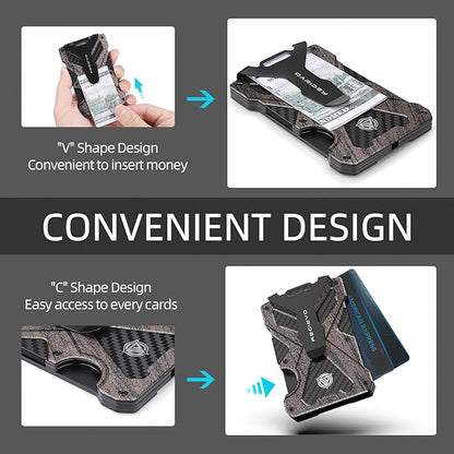 Minimalist Wallet for Men- Slim Aluminum Metal Money Clip Wallet with Clear ID Card Holder, Carbon Fiber Wallet, RFID Blocking,Holds up 15 Cards with Cash Clip,Ultra-Thin Tactical Wallet - Walnut Wood