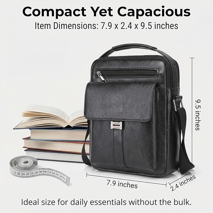 Men's Leather Crossbody Bag, Casual leather Bag for Men, Crossbody Bag Office Business,Handbag Purse Zipper