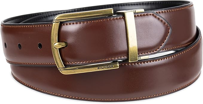 Tommy Hilfiger Men's Reversible Leather Belt, 2‑in‑1 Design for Dress Or Casual Wear