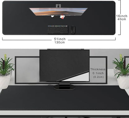 CENNBIE Leather Desk Mat Protector, 51.2" x 16" Extra Large Leather Office Desk Pad Mat for Full Desk, Computer Desk Mat on top of desks - Oversized Large Mouse Pad (Black)