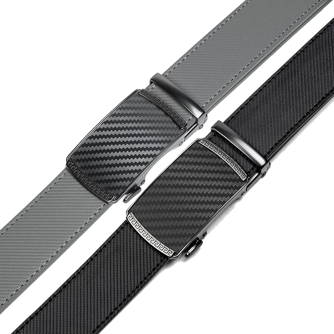Founders & C Mens Belt 2 Pack,Leather Ratchet Click Belt Dress with Slide Buckle 1 3/8" in Gift Set Box- Size Adjustable