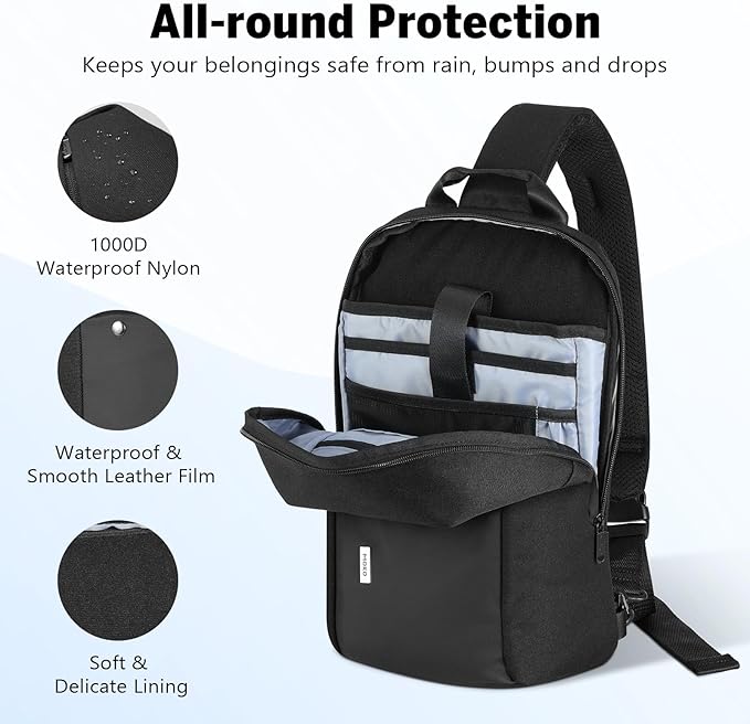 MoKo Compact EDC Sling Bag for New 13-inch iPad Pro M4/Air M2, Minimalist Chest Shoulder Crossbody Bag for Men Women Daily Use, Single Strap Daypack for New 13" MacBook Air/14 MacBook Pro, Black