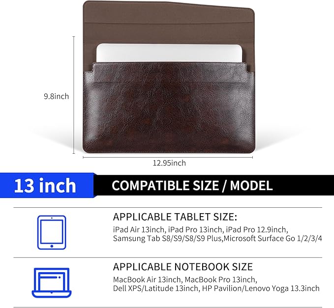 13 Inch Leather Laptop Sleeve for MacBook Neo (Apple A18 Pro) & MacBook Air 13 Inch M5 M4 M3 M2 M1 & MacBook Pro 13 Inch M2 M1,Protective Case Cover with Magnetic Closure,Vintage Mocha Brown