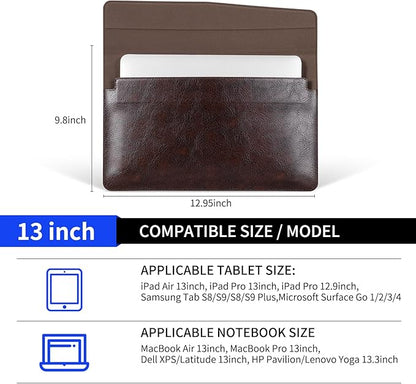 13 Inch Leather Laptop Sleeve for MacBook Neo (Apple A18 Pro) & MacBook Air 13 Inch M5 M4 M3 M2 M1 & MacBook Pro 13 Inch M2 M1,Protective Case Cover with Magnetic Closure,Vintage Mocha Brown