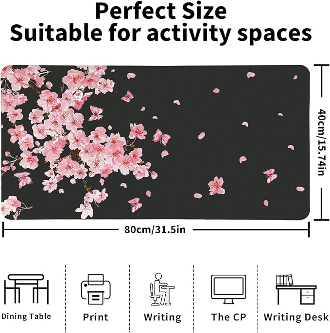 Pink Cherry Blossoms Desk Mat, Classic PU Leather Desk Pad for Women - Large Non-Slip Office Mat for an Elegant Gaming & Home Workspace（31.5 * 15.75in）