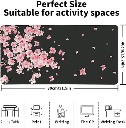 Pink Cherry Blossoms Desk Mat, Classic PU Leather Desk Pad for Women - Large Non-Slip Office Mat for an Elegant Gaming & Home Workspace（31.5 * 15.75in）