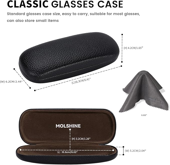 molshine Hard Shell PU Leather Glasses Case,Travel Portable Eyeglass Case for Men Women Girl Travel Study Work