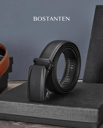 BOSTANTEN Mens Belt Leather Ratchet Belt For Men Dress and Casual with Adjustable Buckle, Trim to Fit
