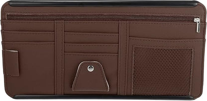 X AUTOHAUX PU Leather Car Sun Visor Organizer Glasses Holder Auto Accessories Pocket Organizer with Panel Back Brown