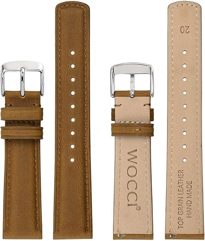 WOCCI Quick Release Watch Band, Distressed Genuine Leather, Stainless Steel Buckle, Strap Width 18mm 19mm 20mm 22mm 24mm