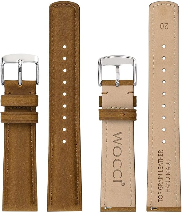 WOCCI Quick Release Watch Band, Distressed Genuine Leather, Stainless Steel Buckle, Strap Width 18mm 19mm 20mm 22mm 24mm