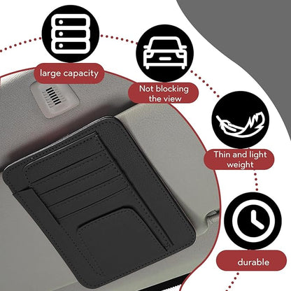 Car Sun Visor Organizer, Multifunctional Auto Visor Document Holder with Sunglasses Clip, Universal Car Interior Accessories Organizer for Drving License, Card, Pen (Black)