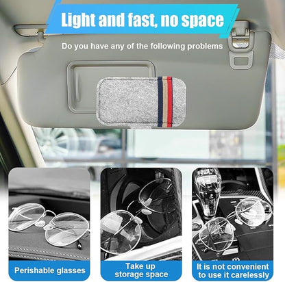 Car Visor Sunglasses Holder Organizer – 6.1"×3.62" Soft Felt Sunglasses Eyeglasses Storage Bag for Card Pen Invoice – Multi-Function Glasses Storage Pouch Car Sun Visor Organizer (Grey White)