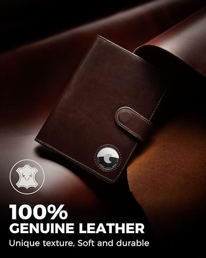 LORZOR Passport Holder for Travel: Full Grain Leather Passport Cover with Airtag Holder Magnetic Buckle for Men - RFID Blocking Bifold Wallet for Air Ticket Card Cash Coin (Brown)