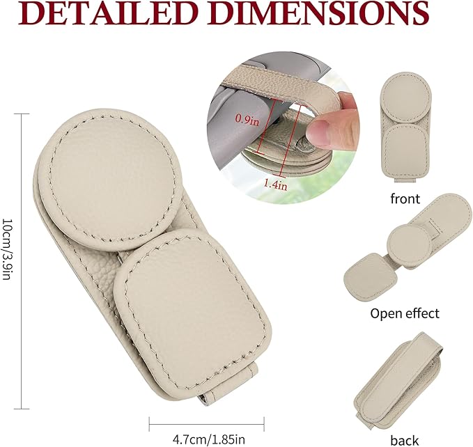 KIWEN 2 Pack Sunglasses Holder for Car Visor, Magnetic Leather Sunglass Eyeglass Hanger Clip for Car Sun Visor Accessories (2, Beige)