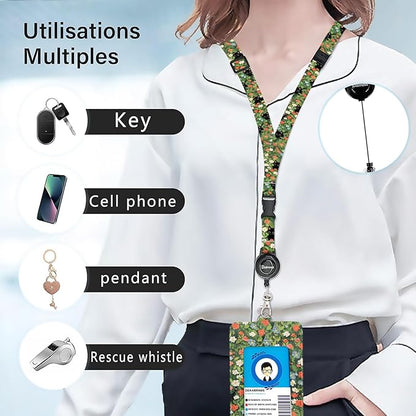 bolimoss Black Cat Lanyard with ID Holder, Cute Flower Leather ID Name Badge Card Holder with Adjustable Retractable Lanyards, Breakaway Lanyards with Swivel Metal Clasp for Women Nurse Teacher