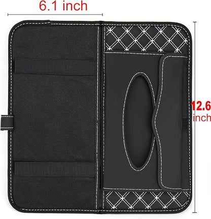 Car CD Holder Storage Case, Car Truck SUV Visor Organizer with Free Napkins, Personal Belonging and Registration, Document, Ticket Storage Pouch and 14 Pocket CD