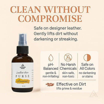 Leather Purse Cleaner & Conditioner Kit – 4pc Set with 4oz Cleaner, 4oz Conditioner, Microfiber Cloth & Applicator Sponge – Leather Bag & Handbag Care for Luxury Purses & Designer Bags