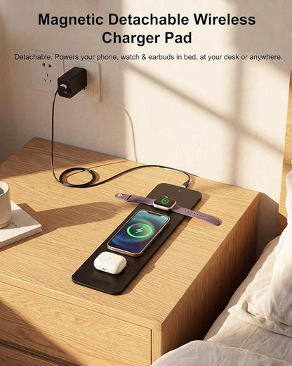 Wireless Charging Mouse Pad with 2nd Gen Tech, 3-in-1 25W Fast Charger, Replaceable Rubber & Microfiber Leather Desk Mat, Large Waterproof Desk Pad for Office & Gaming(Leather Mat& Coasters)