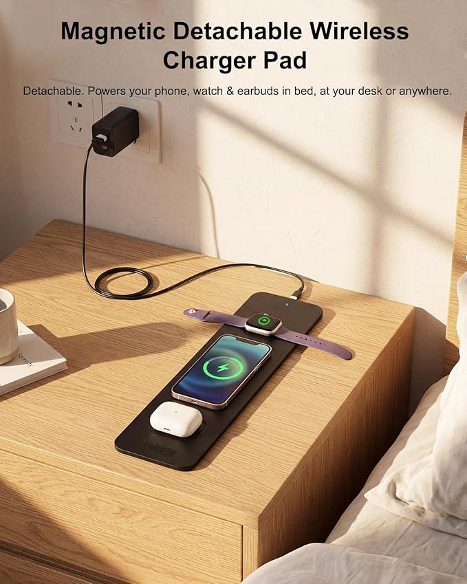 Wireless Charging Mouse Pad with 2nd Gen Tech, 3-in-1 25W Fast Charger, Replaceable Rubber & Microfiber Leather Desk Mat, Large Waterproof Desk Pad for Office & Gaming(Fabric&Leather 2 Pcs Mat)