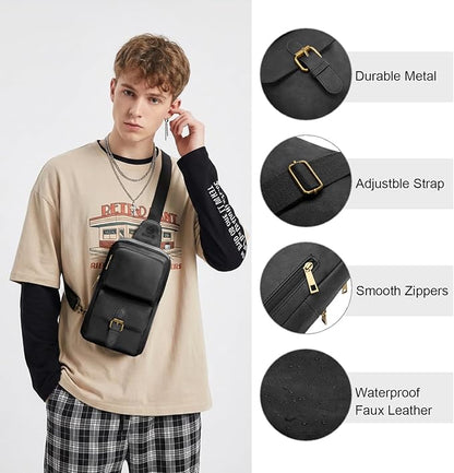 Sling Bag for Men Women Pu Leather Crossbody Bag Waterproof Funny Waist Pack Vintage Shoulder Bags