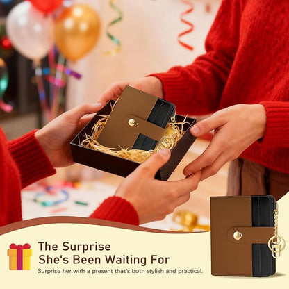 Jogjam Small Ladies Wallet, Rfid Slim Thin Compact Credit Card Women Wallet, PU Leather Bifold Cash Wallet, Zipper Coin Pocket & ID Window, Female Gifts Black and Brown
