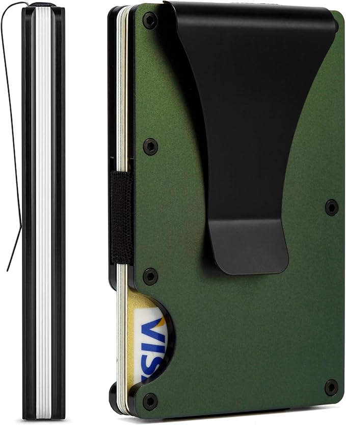 Minimalist Slim Wallet for Men,RFID Blocking Metal Wallet,Aluminum Credit Card Holder & Money Clip 12-15 Cards,Slim Rfid Front Pocket Mens Wallet,Matt Green