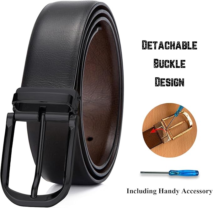 Mens Belts Leather Reversible 1.25" Black Dress Belt for Men