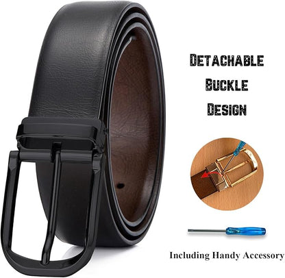 Mens Belts Leather Reversible 1.25" Black Dress Belt for Men