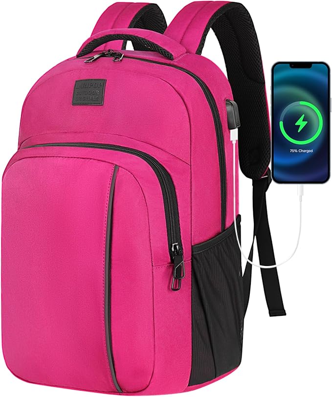 LARIPOP Carry On Backpack for Airplane, 17.3 Inch Laptop Backpack with USB Charging Port, Water Resistant Business Travel Backpack, Lightweight College School Bookbag Anti Theft for Men Women, Rose