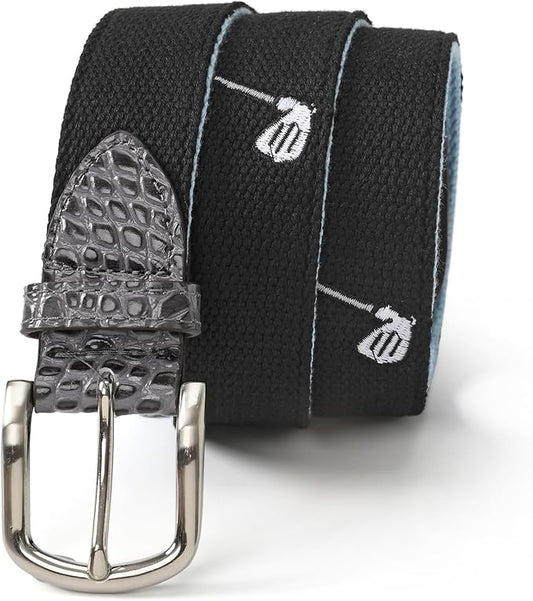 Mile High Life Golf Belts for Men, Canvas Belt with Genuine Leather Tips, Embroidered 2 Layer Web Belt with Pin Buckle