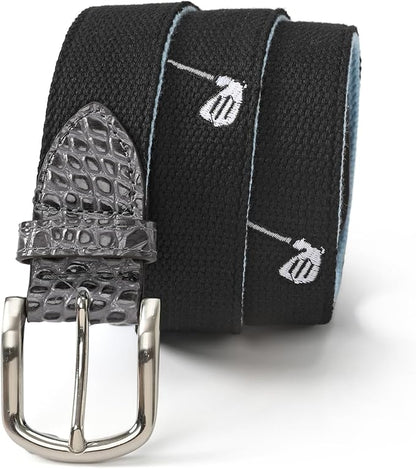 Mile High Life Golf Belts for Men, Canvas Belt with Genuine Leather Tips, Embroidered 2 Layer Web Belt with Pin Buckle