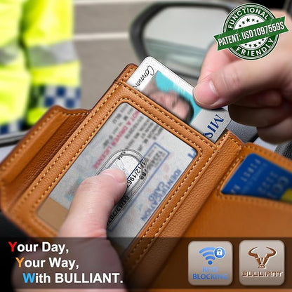 BULLIANT Men Wallet Gift Boxed,Slim Front Pocket Wallet Money Clip Card Holder 3.8"x2.7",Pop-up Access