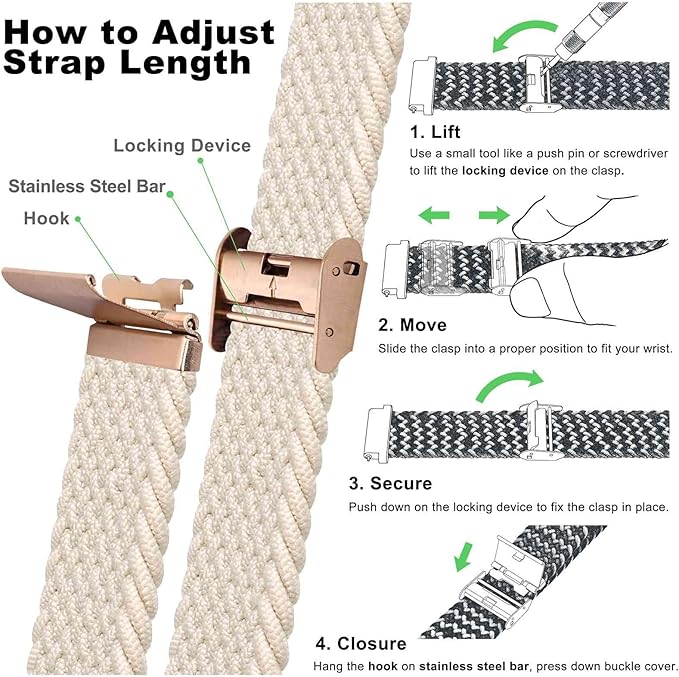 WOCCI 18mm Braided Nylon Watch Band for Men and Women, Quick Release, Rosegold Stainless Steel Buckle (Starlight)