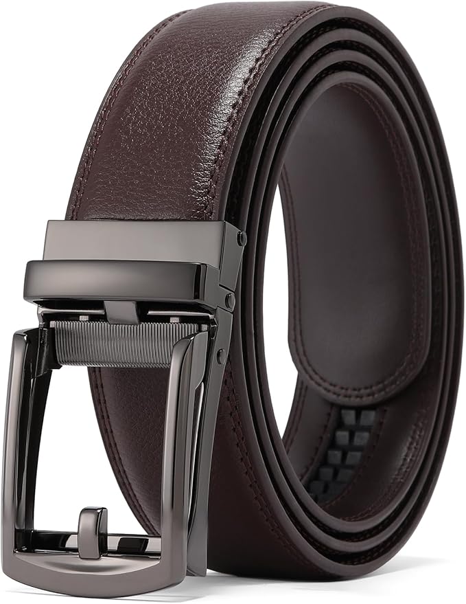 GAEKEAO Ratchet Belt for Men Genuine Leather 1 3/8" - Micro-Adjust Buckle Trim to Fit Dress Belt Casual to Formal Gift Boxed