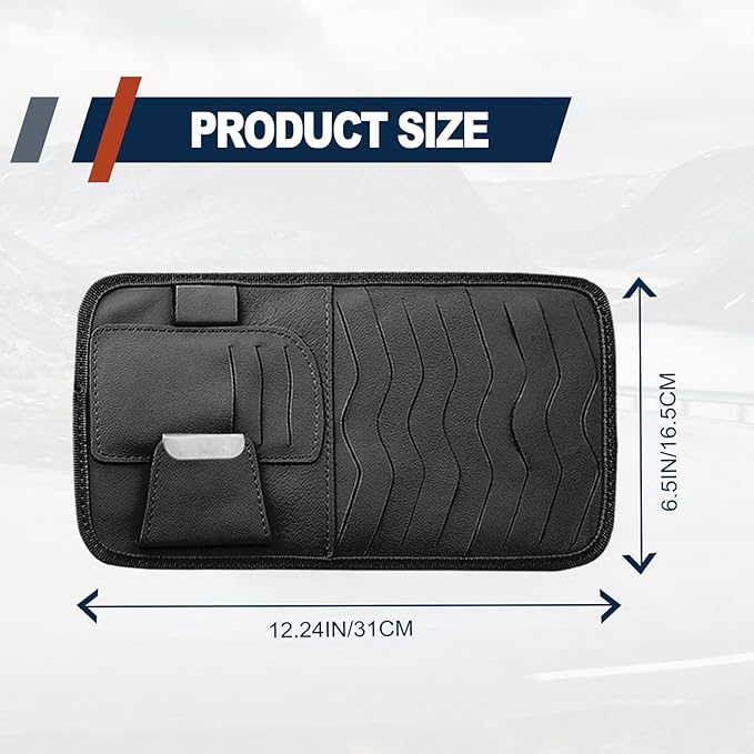 Car Sun Visor Organizer, Car CD Case Holder, Universal Car Eyeglasses Holder Clip with Storage Pockets, for Storing Sunglasses Card Pen Invoice, Black