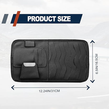 Car Sun Visor Organizer, Car CD Case Holder, Universal Car Eyeglasses Holder Clip with Storage Pockets, for Storing Sunglasses Card Pen Invoice, Black