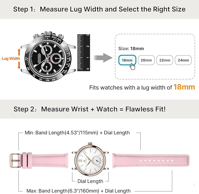 Fullmosa 18mm 20mm 22mm 24mm Leather Watch Bands, 2 Pack Soft Quick Release Watch Strap Compatible with Garmin Vivoactive 5/6/4/3, Venu 4/3S/2S, Samsung Galaxy Fossil Amazfit for Men Women,18mm White+Pink/Rose+Rose