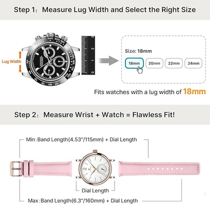 Fullmosa 18mm 20mm 22mm 24mm Leather Watch Bands, 2 Pack Soft Quick Release Watch Strap Compatible with Garmin Vivoactive 5/6/4/3, Venu 4/3S/2S, Samsung Galaxy Fossil Amazfit for Men Women,18mm White+Pink/Rose+Rose