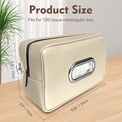 Noaman Upgraded 2 Pack Large Car Tissue Holder PU Leather Tissues Box Cover Backseat Rectangular Napkin Holder for Car Fits for 120 Standard Kleenex Tissues Box for Car Organization Accessories Beige