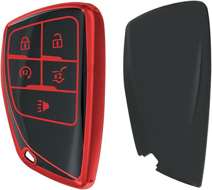 for Chevrolet Key fob Cover TPU Protective Key case,Compatible with 2023 2024 2025 GMC Silverado 1500 Sierra,2500HD 3500HD, Silicone ect Remote Smart Key (red)