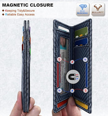 BULLIANT Slim Wallet For Men 12Cards,Magnetic Flip Build-in Money Clip Airtag Compatible-RFID Blocking