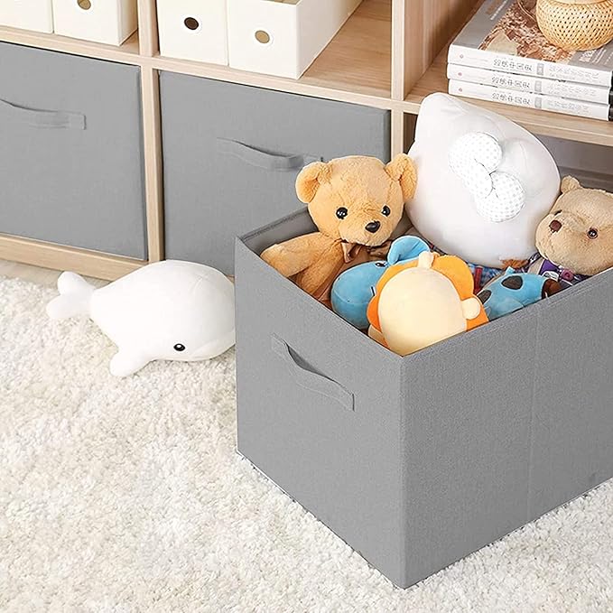 Basics Fabric Clothing Storage Bins - 10.6" x 10.6" x 11" - 2 Pack - Collapsible Storage Cubes Organizer with Handles, Linen Foldable Storage Baskets Cloth Box Containers, Closet Organizers